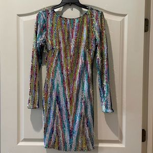 Long sleeve multicolored sequin cocktail dress